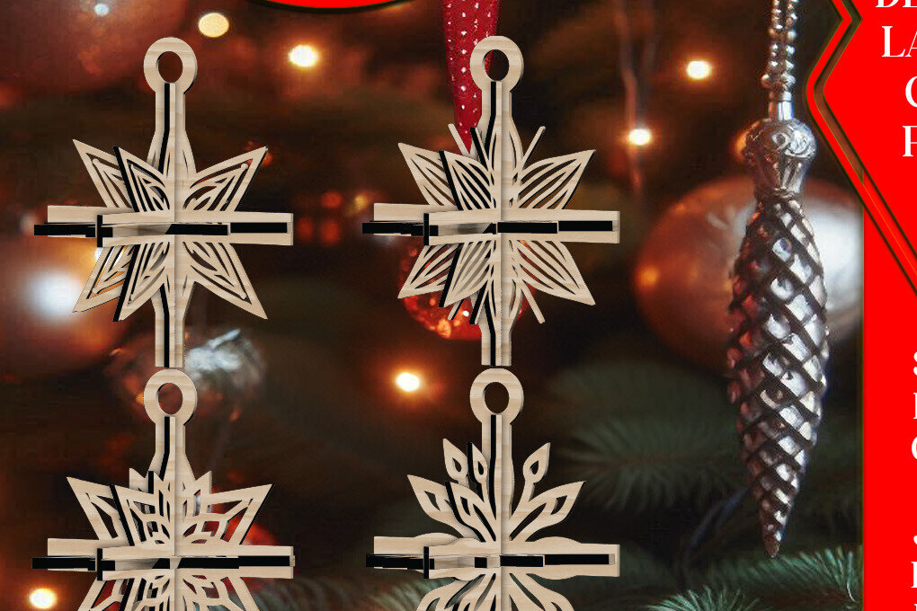 Σετ των 3 Intra απο ξύλο plywood 3mm-4mm πάχος 3D Χριστουγεννιάτικων Αστεριών V14 Δίασταση 1x1 cm INTRAFABR-108865946
