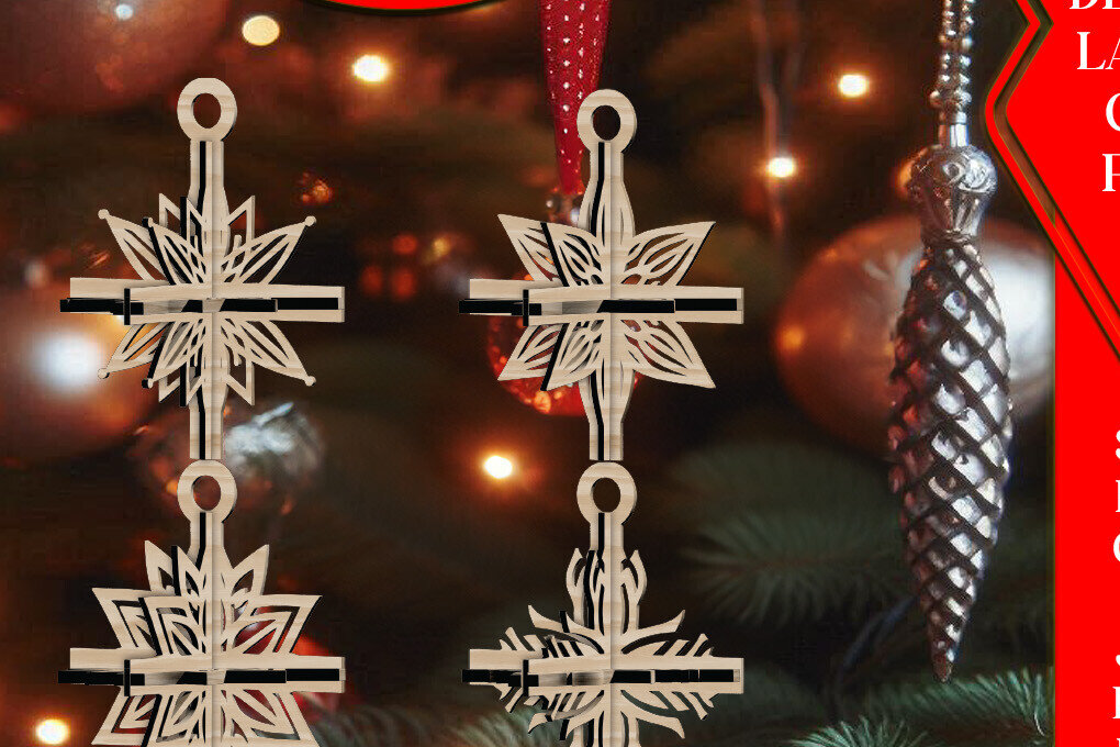 Σετ των 3 Intra απο ξύλο plywood 3mm-4mm πάχος 3D Χριστουγεννιάτικων Αστεριών V15 Δίασταση 1x1 cm INTRAFABR-108866059