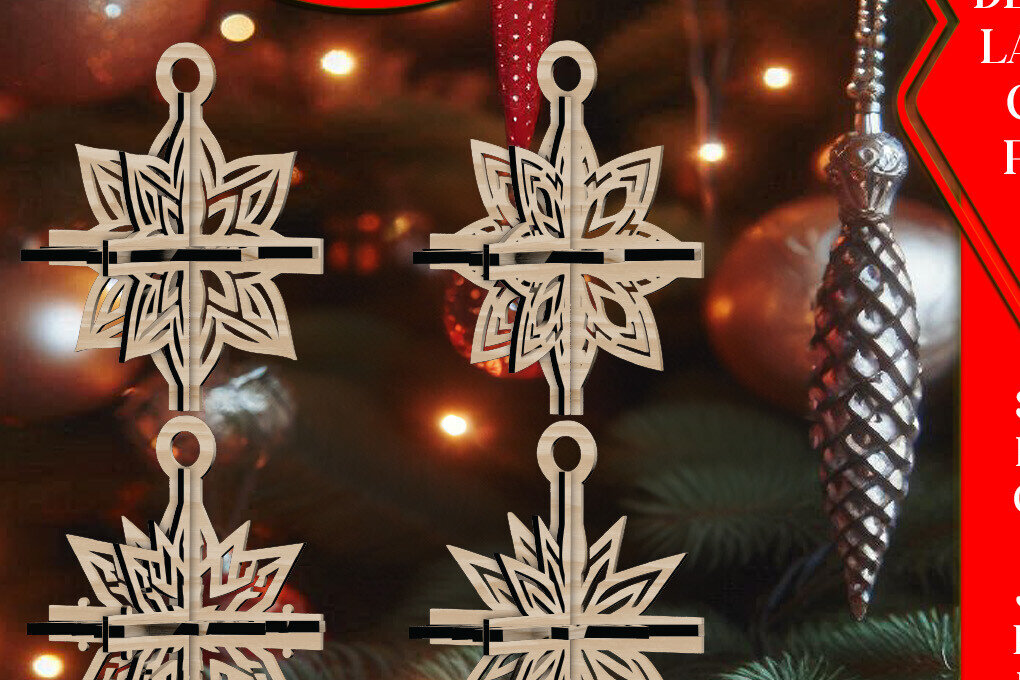 Σετ των 3 Intra απο ξύλο plywood 3mm-4mm πάχος 3D Χριστουγεννιάτικων Αστεριών V16 Δίασταση 1x1 cm INTRAFABR-108866153