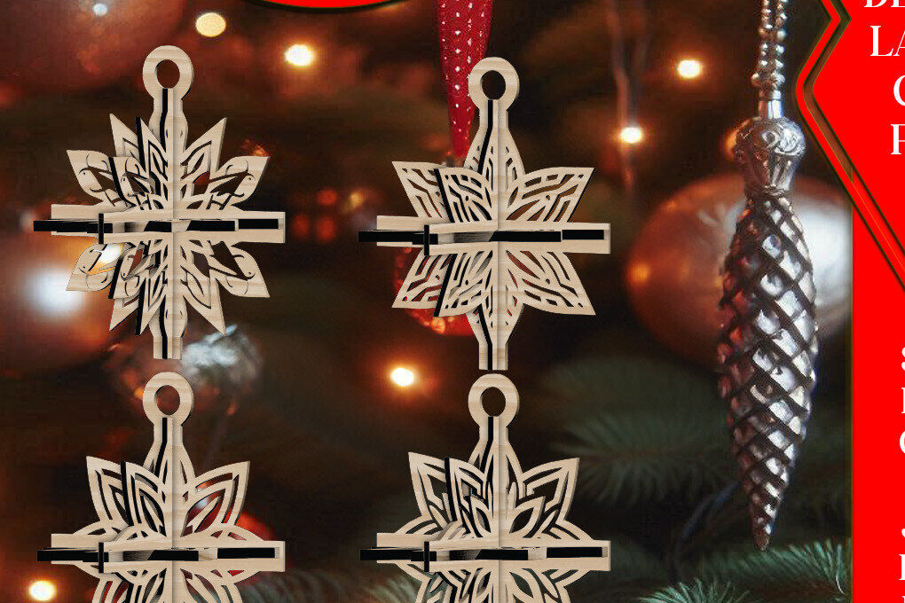 Σετ των 3 Intra απο ξύλο plywood 3mm-4mm πάχος 3D Χριστουγεννιάτικων Αστεριών V17 Δίασταση 1x1 cm INTRAFABR-108866259