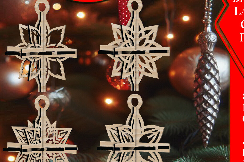 Σετ των 3 Intra απο ξύλο plywood 3mm-4mm πάχος 3D Χριστουγεννιάτικων Αστεριών V18 Δίασταση 1x1 cm INTRAFABR-108866365