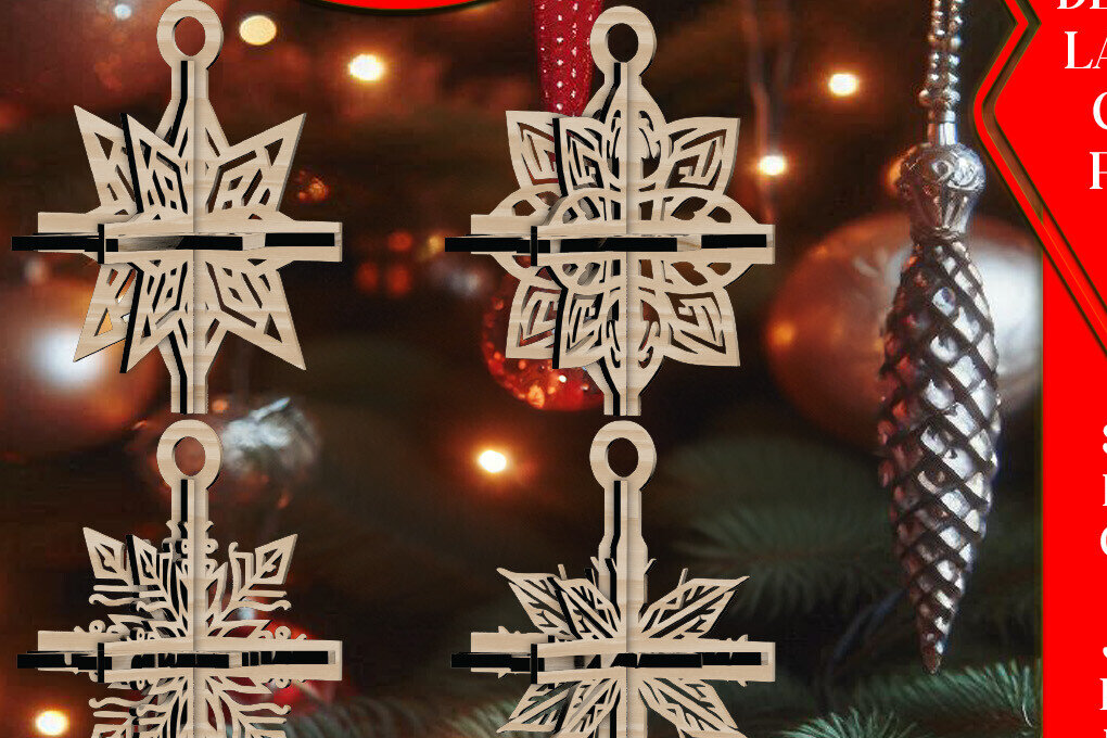 Σετ των 3 Intra απο ξύλο plywood 3mm-4mm πάχος 3D Χριστουγεννιάτικων Αστεριών V19 Δίασταση 1x1 cm INTRAFABR-108866480