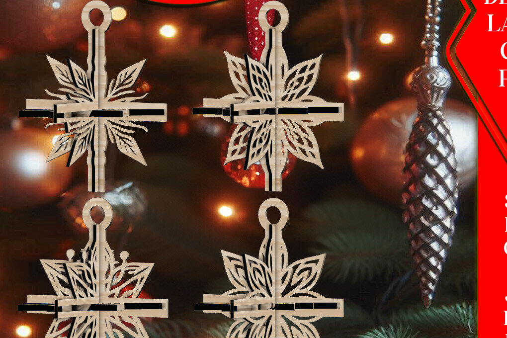 Σετ των 3 Intra απο ξύλο plywood 3mm-4mm πάχος 3D Χριστουγεννιάτικων Αστεριών V2 Δίασταση 1x1 cm INTRAFABR-108669808