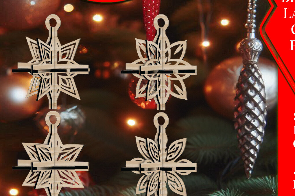 Σετ των 3 Intra απο ξύλο plywood 3mm-4mm πάχος 3D Χριστουγεννιάτικων Αστεριών V20 Δίασταση 1x1 cm INTRAFABR-108866635