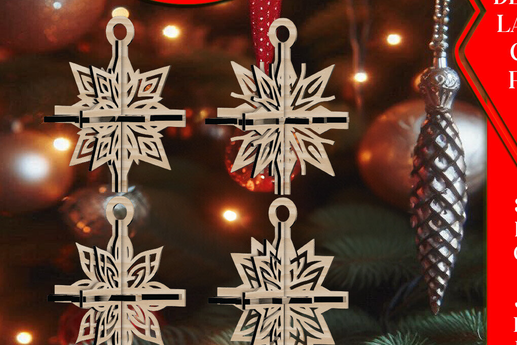 Σετ των 3 Intra απο ξύλο plywood 3mm-4mm πάχος 3D Χριστουγεννιάτικων Αστεριών V21 Δίασταση 1x1 cm INTRAFABR-108866784