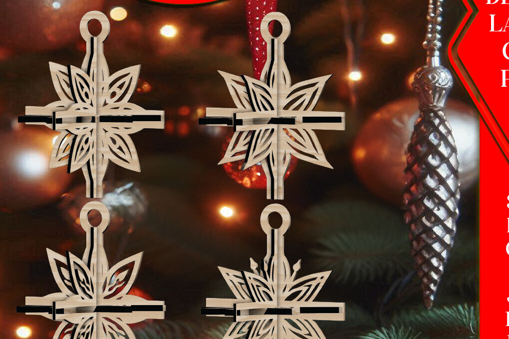 Σετ των 3 Intra απο ξύλο plywood 3mm-4mm πάχος 3D Χριστουγεννιάτικων Αστεριών V3 Δίασταση 1x1 cm INTRAFABR-108669968