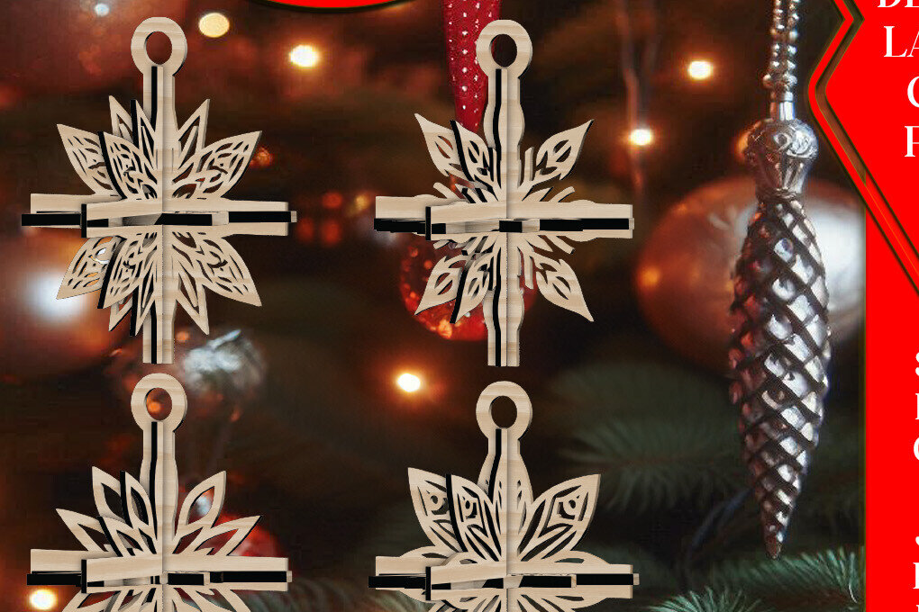 Σετ των 3 Intra απο ξύλο plywood 3mm-4mm πάχος 3D Χριστουγεννιάτικων Αστεριών V4 Δίασταση 1x1 cm INTRAFABR-108670196