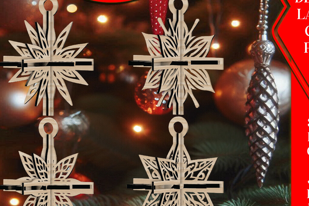 Σετ των 3 Intra απο ξύλο plywood 3mm-4mm πάχος 3D Χριστουγεννιάτικων Αστεριών V5 Δίασταση 1x1 cm INTRAFABR-108670362