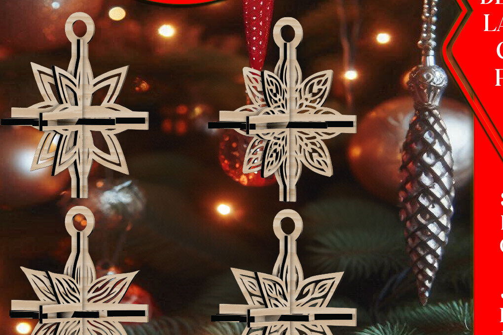 Σετ των 3 Intra απο ξύλο plywood 3mm-4mm πάχος 3D Χριστουγεννιάτικων Αστεριών V6 Δίασταση 1x1 cm INTRAFABR-108670528