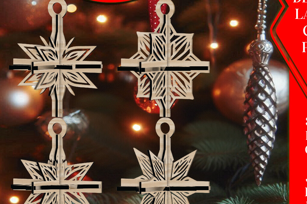 Σετ των 3 Intra απο ξύλο plywood 3mm-4mm πάχος 3D Χριστουγεννιάτικων Αστεριών V7 Δίασταση 1x1 cm INTRAFABR-108670682