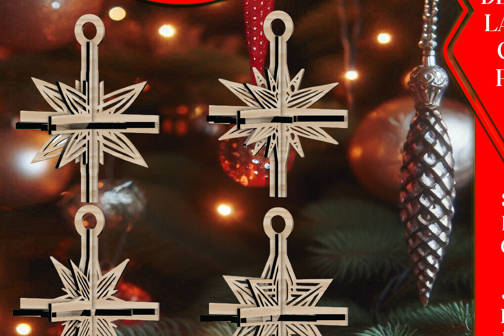 Σετ των 3 Intra απο ξύλο plywood 3mm-4mm πάχος 3D Χριστουγεννιάτικων Αστεριών V8 Δίασταση 1x1 cm INTRAFABR-108670818