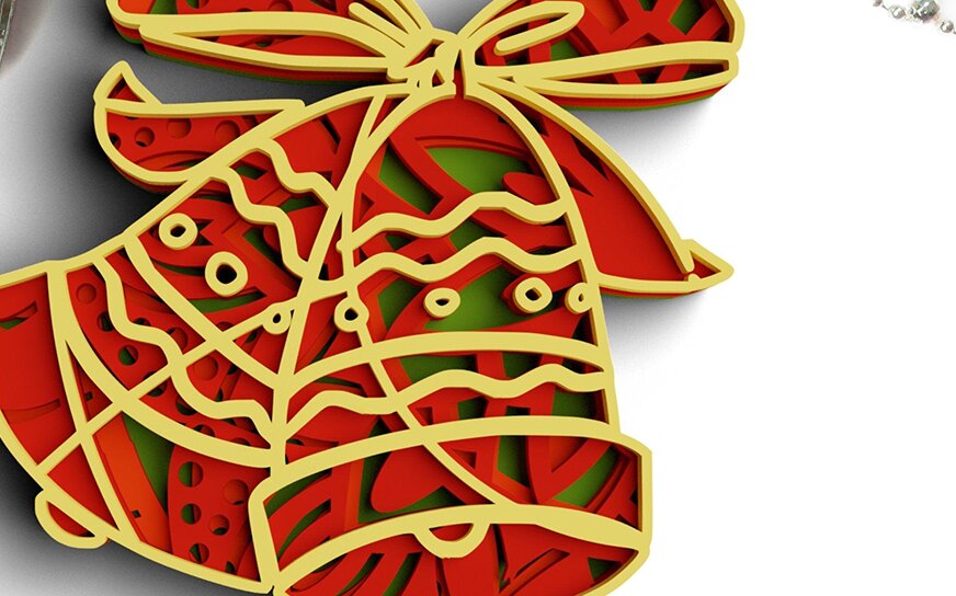 Σετ των 2 Intra απο ξύλο plywood 3mm-4mm πάχος 3D Christmas 4 Layer Bell Δίασταση 30x30 cm INTRAFABR-77143598