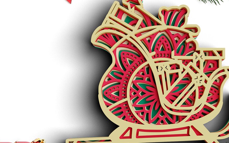 Intra απο ξύλο plywood 3mm-4mm πάχος Τρισδιάστατο Χριστουγεννιάτικο Έλκηθρο 4 επιπέδων Δίασταση 30x30 cm INTRAFABR-77143658