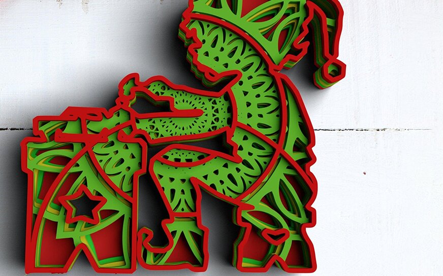 Σετ των 2 Intra απο ξύλο plywood 3mm-4mm πάχος 3D Christmas 5 Layer Elf Δίασταση 15x15 cm INTRAFABR-77143713