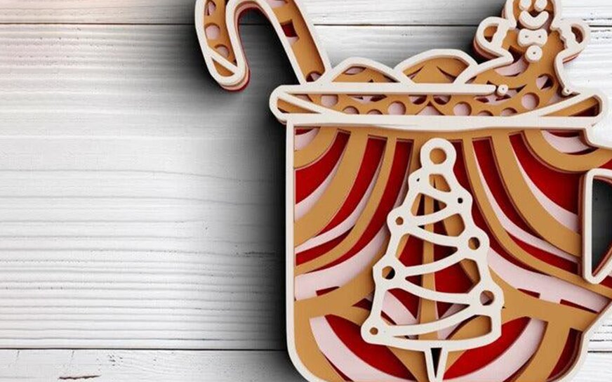 Intra απο ξύλο plywood 3mm-4mm πάχος 3D Christmas Christmas Cup Δίασταση 30x30 cm INTRAFABR-77143997