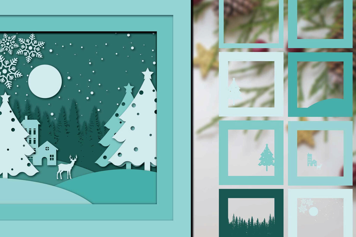 Σετ των 2 Intra απο ξύλο plywood 3mm-4mm πάχος Τρισδιάστατα χριστουγεννιάτικα , Cut Δίασταση 1200x1200 cm INTRAFABR-18728117