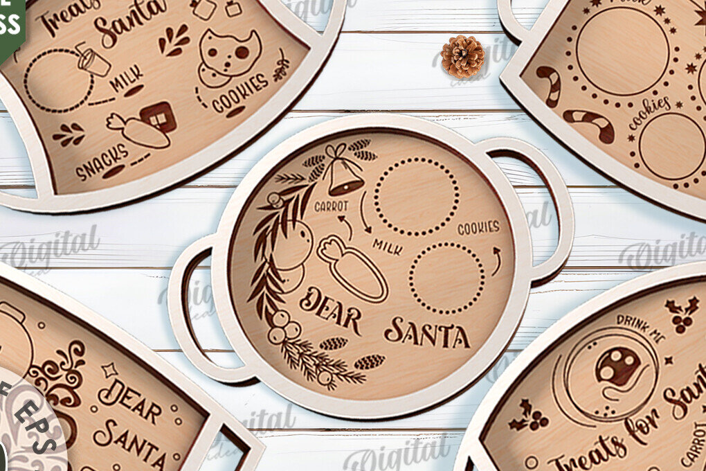 Σετ των 2 Intra απο ξύλο plywood 3mm-4mm πάχος 3D Δίσκοι Χριστουγέννων Δέσμη κοπής με λέιζερ Δίασταση 15x15 cm INTRAFABR-110382591