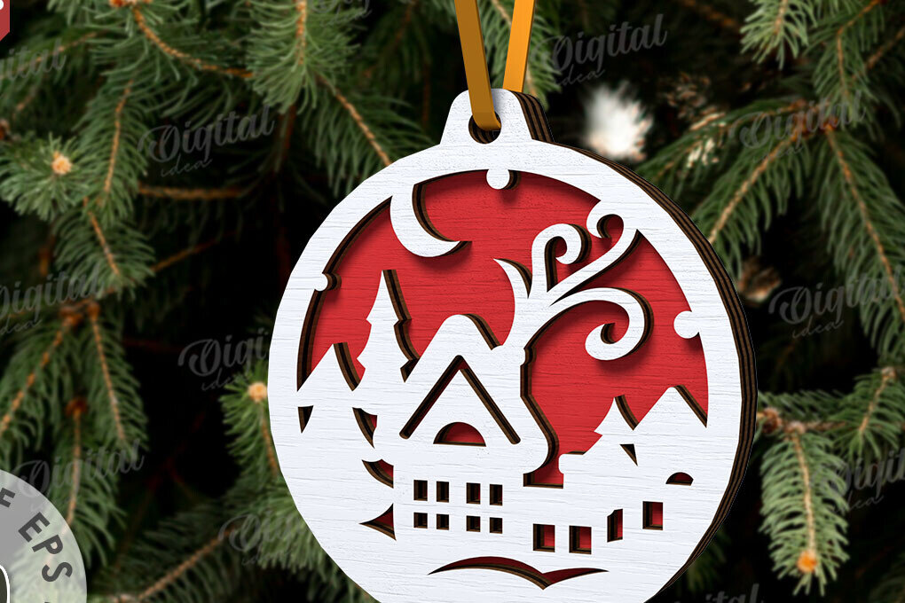 Σετ των 2 Intra απο ξύλο plywood 3mm-4mm πάχος Τρισδιάστατη διακόσμηση Χριστουγεννιάτικου Δέντρου Δίασταση 15x15 cm INTRAFABR-107889195