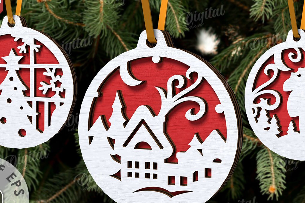 Σετ των 2 Intra απο ξύλο plywood 3mm-4mm πάχος Τρισδιάστατη διακόσμηση Χριστουγεννιάτικου Δέντρου Δίασταση 15x15 cm INTRAFABR-107889220