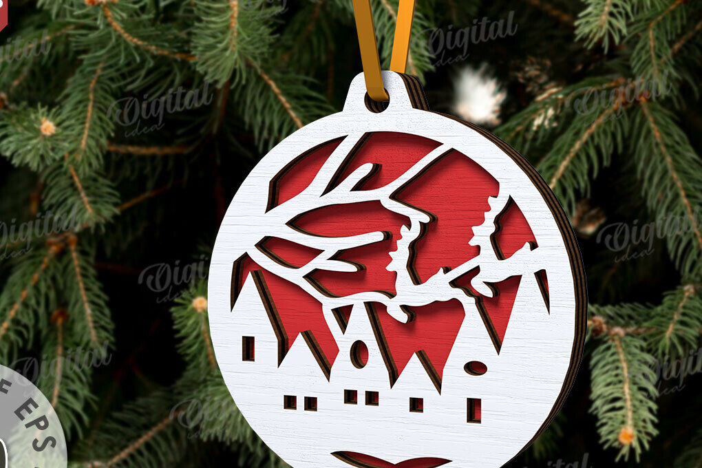 Σετ των 2 Intra απο ξύλο plywood 3mm-4mm πάχος Τρισδιάστατη διακόσμηση Χριστουγεννιάτικου Δέντρου Δίασταση 15x15 cm INTRAFABR-107889309