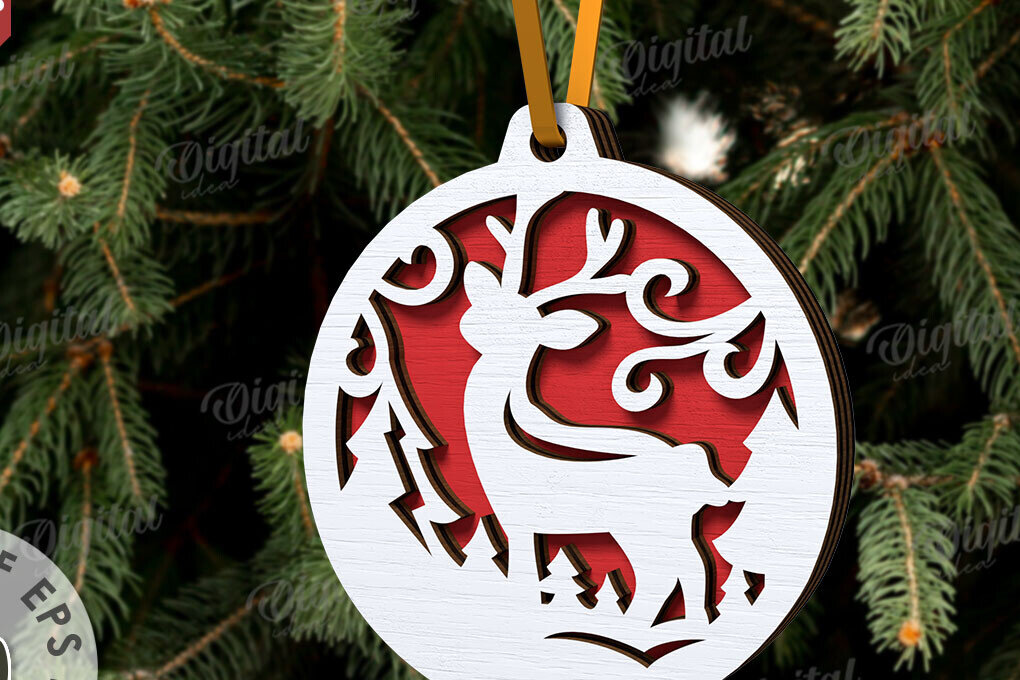 Σετ των 2 Intra απο ξύλο plywood 3mm-4mm πάχος Τρισδιάστατη διακόσμηση Χριστουγεννιάτικου Δέντρου Δίασταση 15x15 cm INTRAFABR-107889339