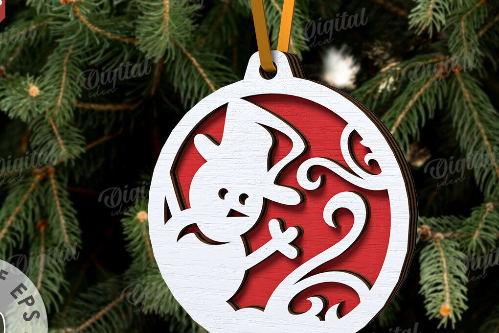 Σετ των 2 Intra απο ξύλο plywood 3mm-4mm πάχος Τρισδιάστατη διακόσμηση Χριστουγεννιάτικου Δέντρου Δίασταση 15x15 cm INTRAFABR-107889388