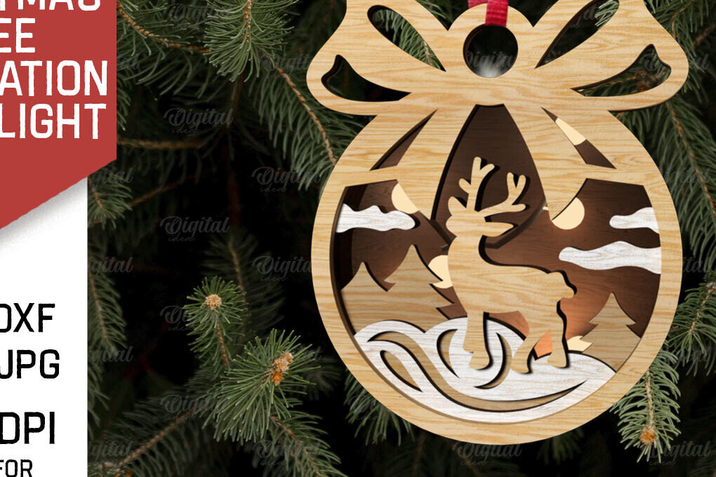 Σετ των 2 Intra απο ξύλο plywood 3mm-4mm πάχος Τρισδιάστατη διακόσμηση Χριστουγεννιάτικου Δέντρου Δίασταση 15x15 cm INTRAFABR-107623086