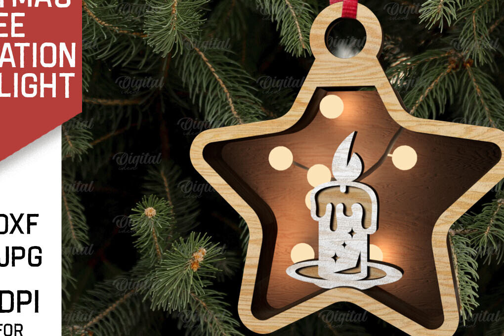 Σετ των 2 Intra απο ξύλο plywood 3mm-4mm πάχος Τρισδιάστατη διακόσμηση Χριστουγεννιάτικου Δέντρου Δίασταση 15x15 cm INTRAFABR-107623143