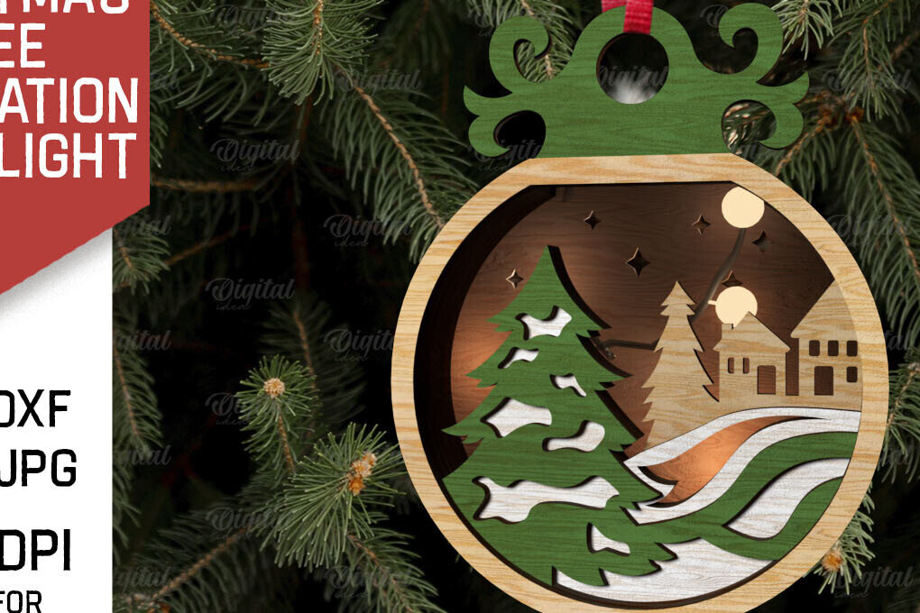 Σετ των 2 Intra απο ξύλο plywood 3mm-4mm πάχος Τρισδιάστατη διακόσμηση Χριστουγεννιάτικου Δέντρου Δίασταση 15x15 cm INTRAFABR-107623166