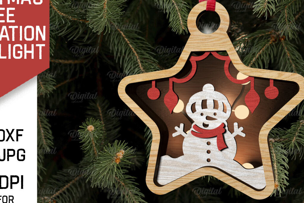 Σετ των 2 Intra απο ξύλο plywood 3mm-4mm πάχος Τρισδιάστατη διακόσμηση Χριστουγεννιάτικου Δέντρου Δίασταση 15x15 cm INTRAFABR-107623198