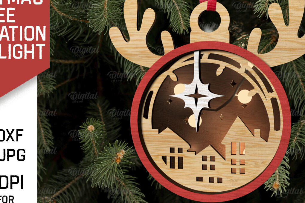 Σετ των 2 Intra απο ξύλο plywood 3mm-4mm πάχος Τρισδιάστατη διακόσμηση Χριστουγεννιάτικου Δέντρου Δίασταση 15x15 cm INTRAFABR-107623220