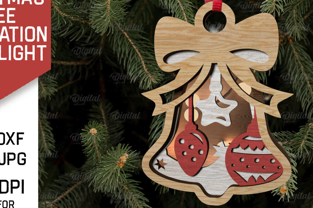 Σετ των 2 Intra απο ξύλο plywood 3mm-4mm πάχος Τρισδιάστατη διακόσμηση Χριστουγεννιάτικου Δέντρου Δίασταση 15x15 cm INTRAFABR-107623234