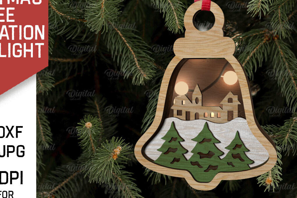 Σετ των 2 Intra απο ξύλο plywood 3mm-4mm πάχος Τρισδιάστατη διακόσμηση Χριστουγεννιάτικου Δέντρου Δίασταση 15x15 cm INTRAFABR-107623254