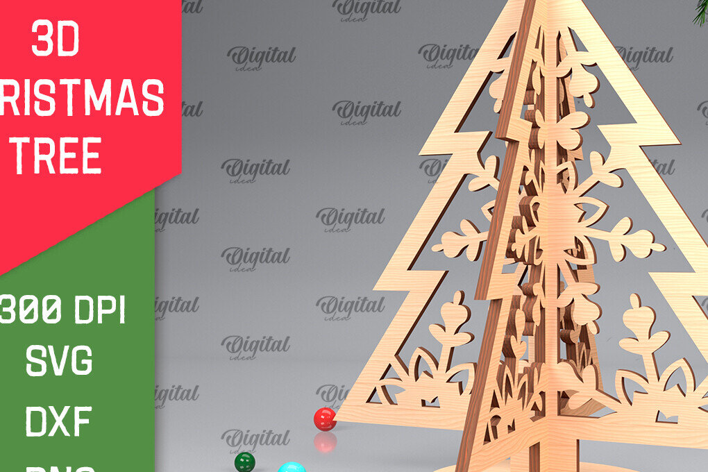 Σετ των 2 Intra απο ξύλο plywood 3mm-4mm πάχος Τρισδιάστατο σχέδιο κοπής χριστουγεννιάτικου δέντρου με λέιζερ Δίασταση 15x15 cm INTRAFABR-104362109