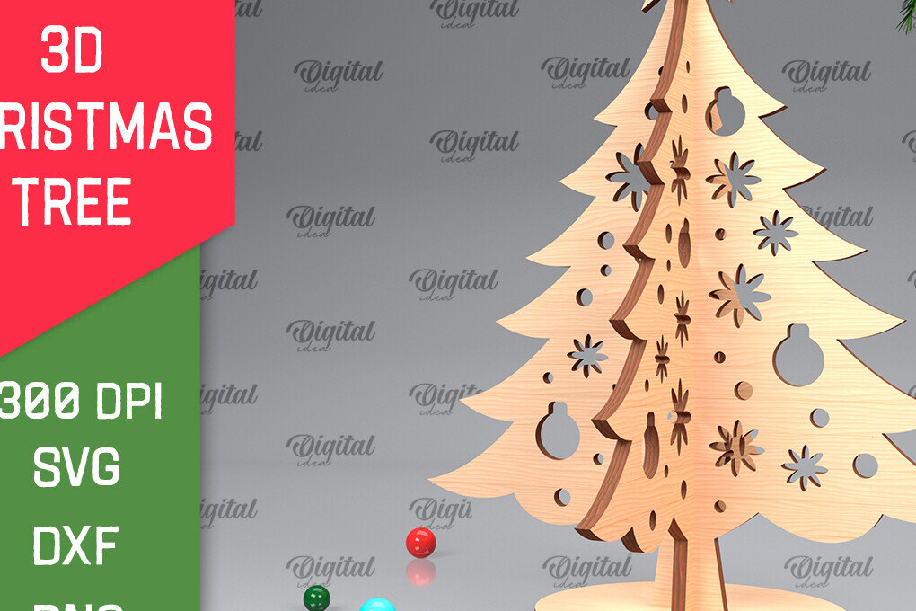 Σετ των 2 Intra απο ξύλο plywood 3mm-4mm πάχος Τρισδιάστατο σχέδιο κοπής χριστουγεννιάτικου δέντρου με λέιζερ Δίασταση 15x15 cm INTRAFABR-104362122