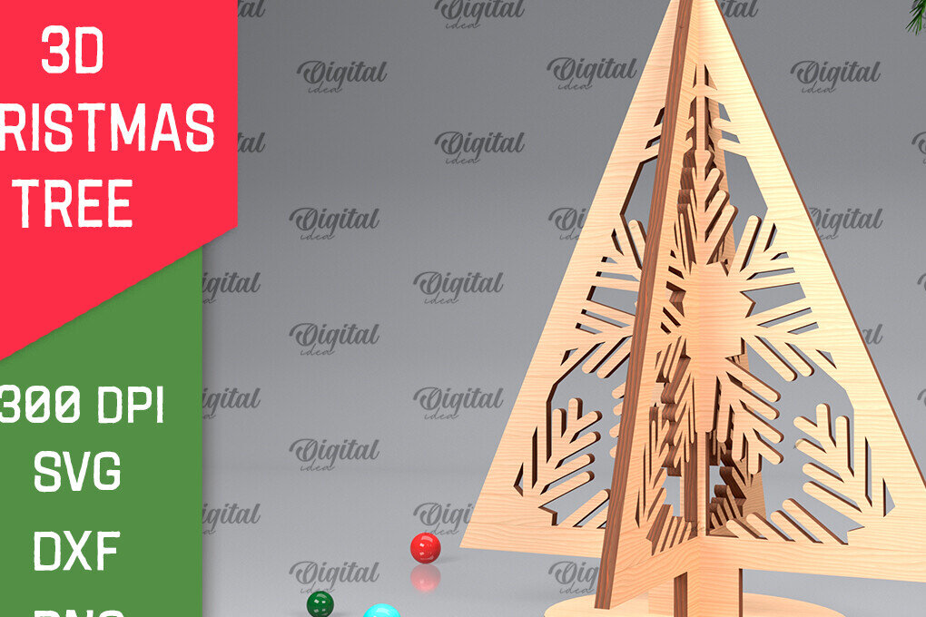 Σετ των 2 Intra απο ξύλο plywood 3mm-4mm πάχος Τρισδιάστατο σχέδιο κοπής χριστουγεννιάτικου δέντρου με λέιζερ Δίασταση 15x15 cm INTRAFABR-104362429