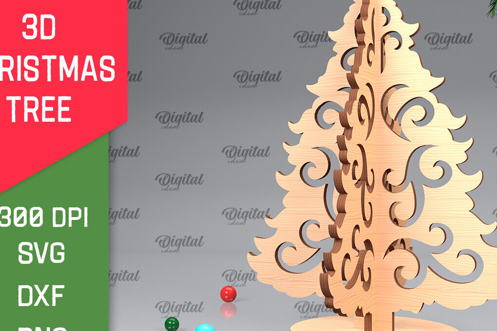 Σετ των 2 Intra απο ξύλο plywood 3mm-4mm πάχος Τρισδιάστατο σχέδιο κοπής χριστουγεννιάτικου δέντρου με λέιζερ Δίασταση 15x15 cm INTRAFABR-104361863