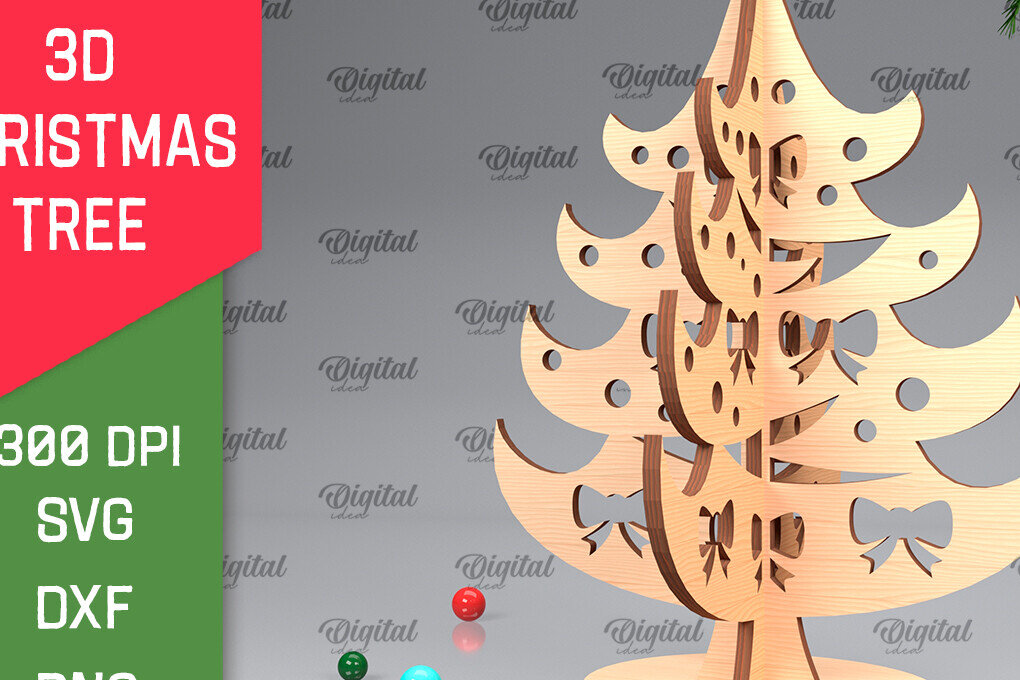 Σετ των 2 Intra απο ξύλο plywood 3mm-4mm πάχος Τρισδιάστατο σχέδιο κοπής χριστουγεννιάτικου δέντρου με λέιζερ Δίασταση 15x15 cm INTRAFABR-104361956