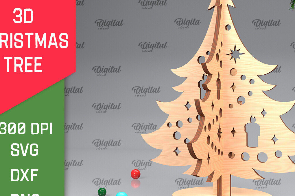 Σετ των 2 Intra απο ξύλο plywood 3mm-4mm πάχος Τρισδιάστατο σχέδιο κοπής χριστουγεννιάτικου δέντρου με λέιζερ Δίασταση 15x15 cm INTRAFABR-104362055