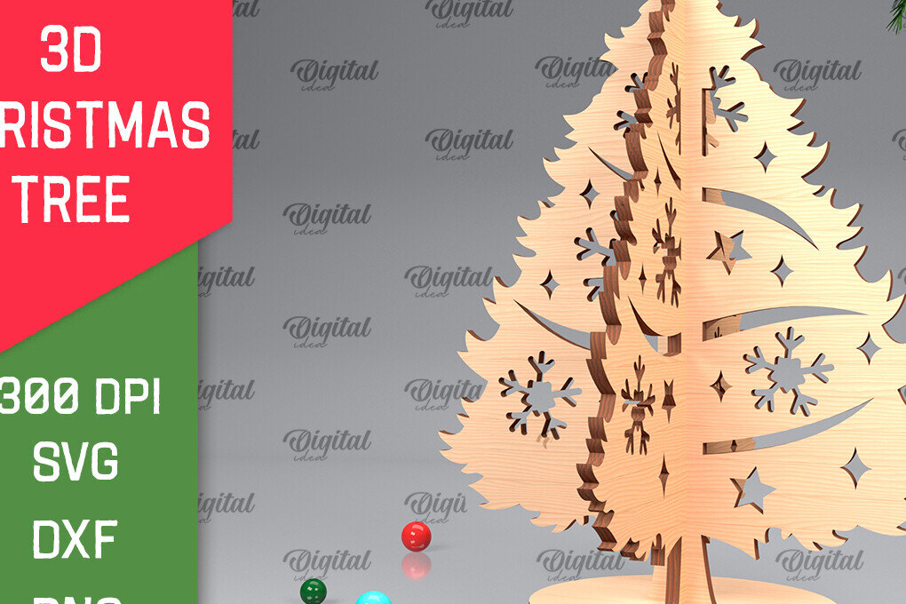 Σετ των 2 Intra απο ξύλο plywood 3mm-4mm πάχος Τρισδιάστατο σχέδιο κοπής χριστουγεννιάτικου δέντρου με λέιζερ Δίασταση 15x15 cm INTRAFABR-104362083