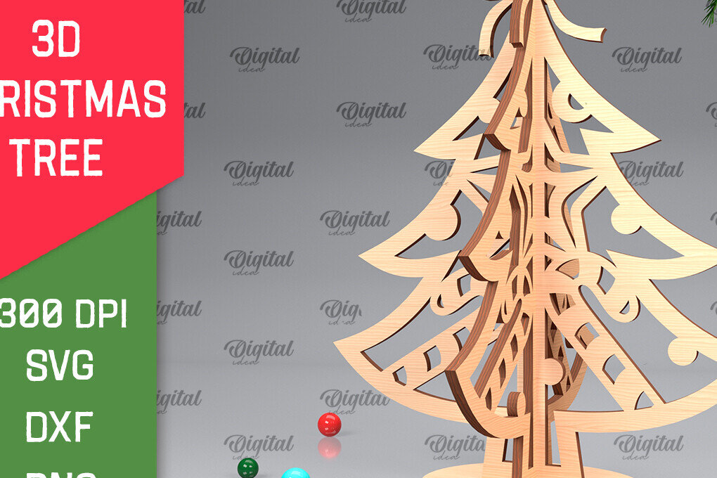 Σετ των 2 Intra απο ξύλο plywood 3mm-4mm πάχος Τρισδιάστατο σχέδιο κοπής χριστουγεννιάτικου δέντρου με λέιζερ Δίασταση 15x15 cm INTRAFABR-104361655