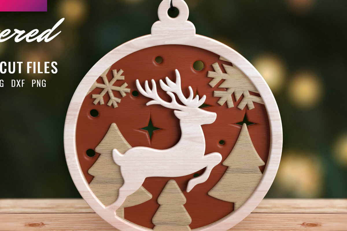 Σετ των 3 Intra απο ξύλο plywood 3mm-4mm πάχος Τρισδιάστατο χριστουγεννιάτικο δέντρο Deer Clipart Δίασταση 8x8 cm INTRAFABR-57267460