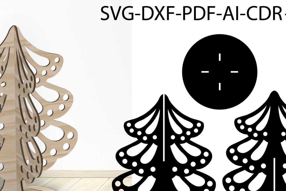 Σετ των 2 Intra απο ξύλο plywood 3mm-4mm πάχος Πρότυπο τρισδιάστατου χριστουγεννιάτικου δέντρου Δίασταση 15x15 cm INTRAFABR-103177432