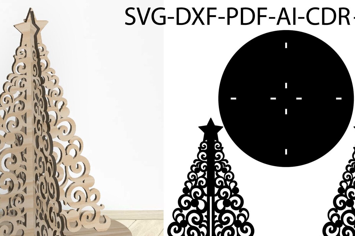 Σετ των 2 Intra απο ξύλο plywood 3mm-4mm πάχος Πρότυπο τρισδιάστατου χριστουγεννιάτικου δέντρου Δίασταση 15x15 cm INTRAFABR-105073586