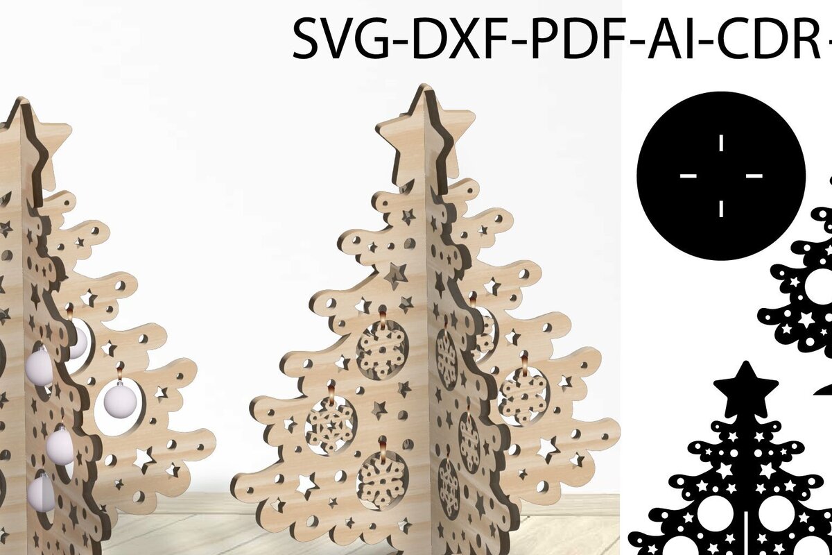 Σετ των 2 Intra απο ξύλο plywood 3mm-4mm πάχος Πρότυπο τρισδιάστατου χριστουγεννιάτικου δέντρου Δίασταση 15x15 cm INTRAFABR-105211762