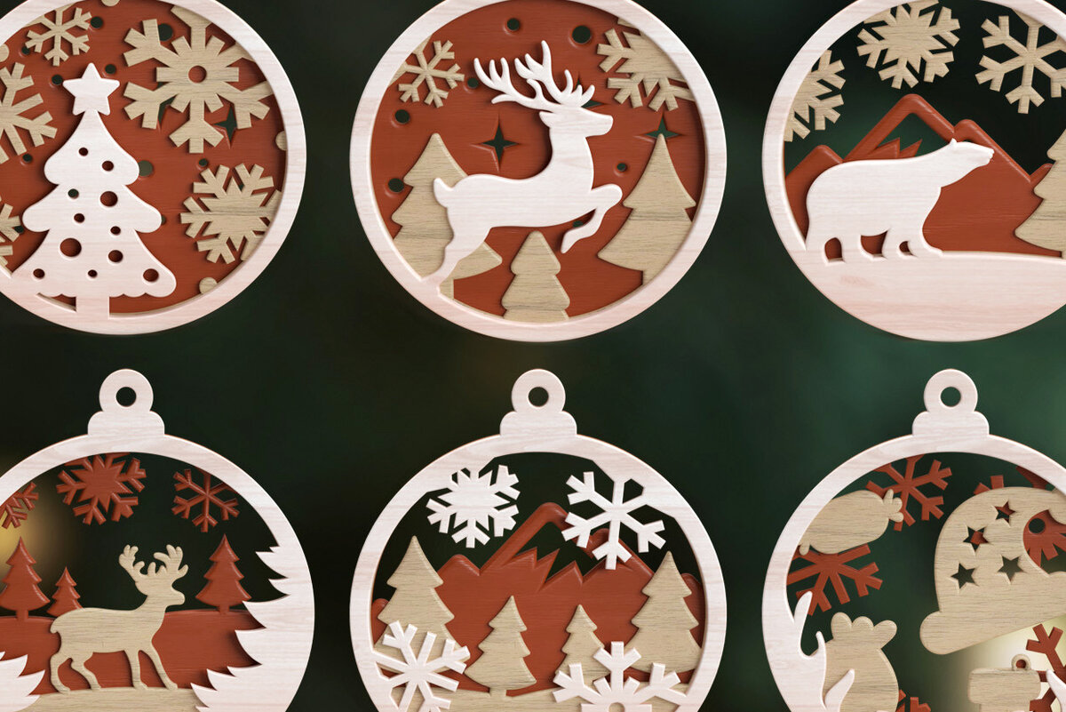 Σετ των 3 Intra απο ξύλο plywood 3mm-4mm πάχος Τρισδιάστατο χριστουγεννιάτικο δέντρο στολίδι Δίασταση 8x8 cm INTRAFABR-57269862