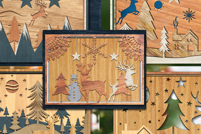 Σετ των 2 Intra απο ξύλο plywood 3mm-4mm πάχος Τρισδιάστατη δέσμη κουτιού σκιών Χριστουγεννιάτικου χωριού Δίασταση 25x25 cm INTRAFABR-51985428