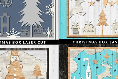 Σετ των 2 Intra απο ξύλο plywood 3mm-4mm πάχος Τρισδιάστατη δέσμη κουτιού σκιών Χριστουγεννιάτικου χωριού Δίασταση 25x25 cm INTRAFABR-51985297