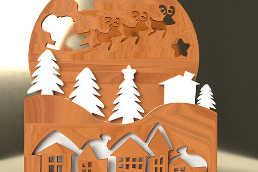 Σετ των 2 Intra απο ξύλο plywood 3mm-4mm πάχος 3D Χριστουγεννιάτικο Χωριό | Χριστούγεννα Δίασταση 15x15 cm INTRAFABR-78579663