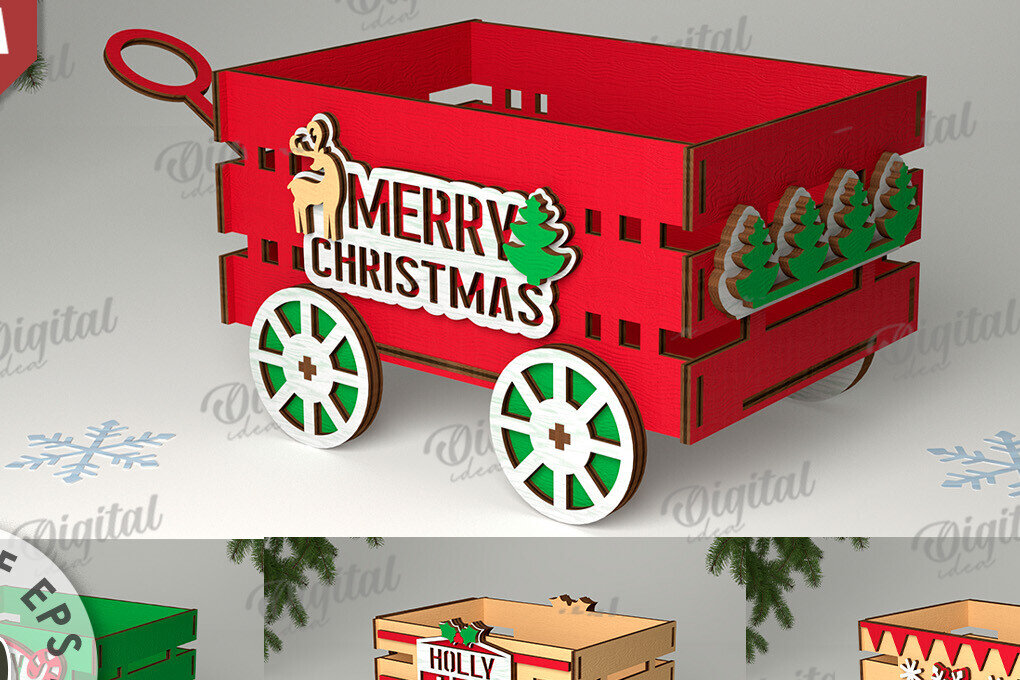 Σετ των 2 Intra απο ξύλο plywood 3mm-4mm πάχος Δέσμη κοπής με λέιζερ με τρισδιάστατα χριστουγεννιάτικα βαγόνια Δίασταση 15x15 cm INTRAFABR-109867032